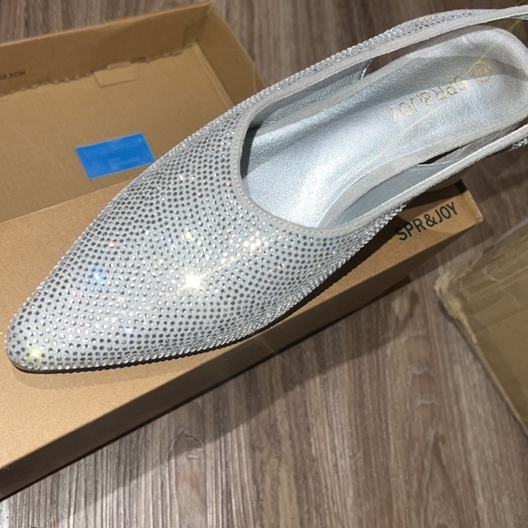 amazon kitty pumps pointed sling back silver rhinestones - Picture 7 of 9